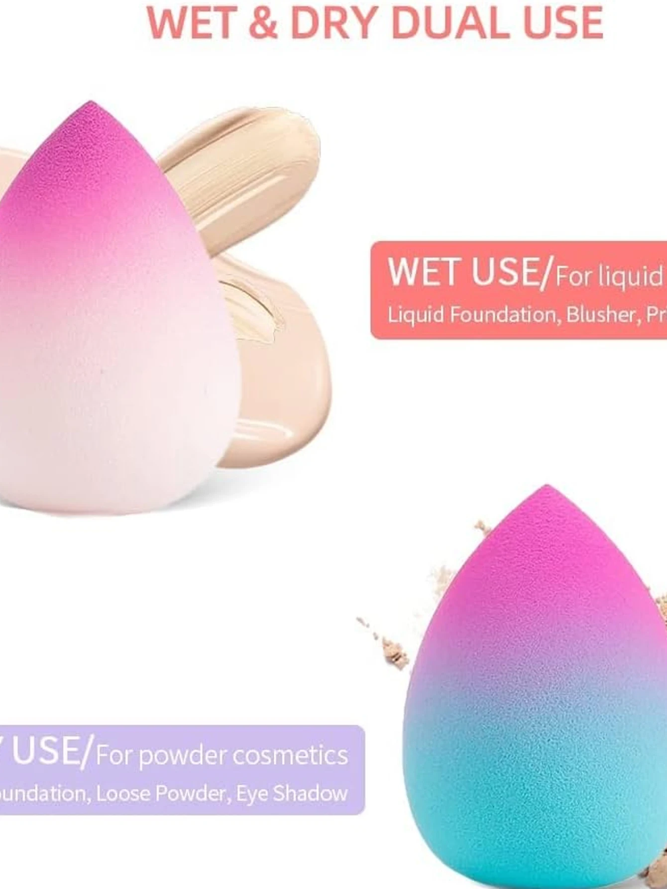 5 عبوات من إسفنجات مكياج أومبير، خلاط إسفنجي للتجميل - خلاط إسفنجي مكياج ناعم للرطب والجاف