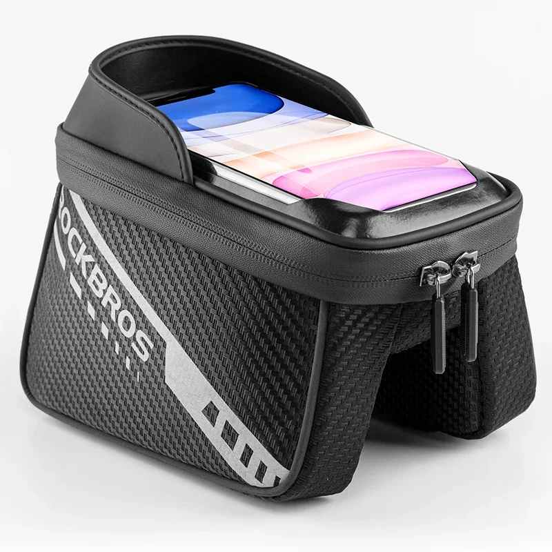 

Touch Screen Reflective Bicycle Phone Bag Double Zipper bag Hige Capacity Separate Storage MTB Front Bike Bag