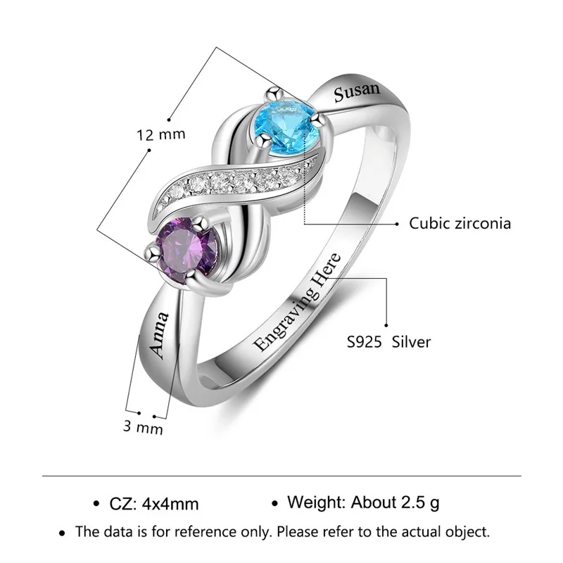 Custom Birthstone Rings for Women Personalized Birthstone Names Engraved Promise Ring for Mother Daughter Wife Birthday Gifts