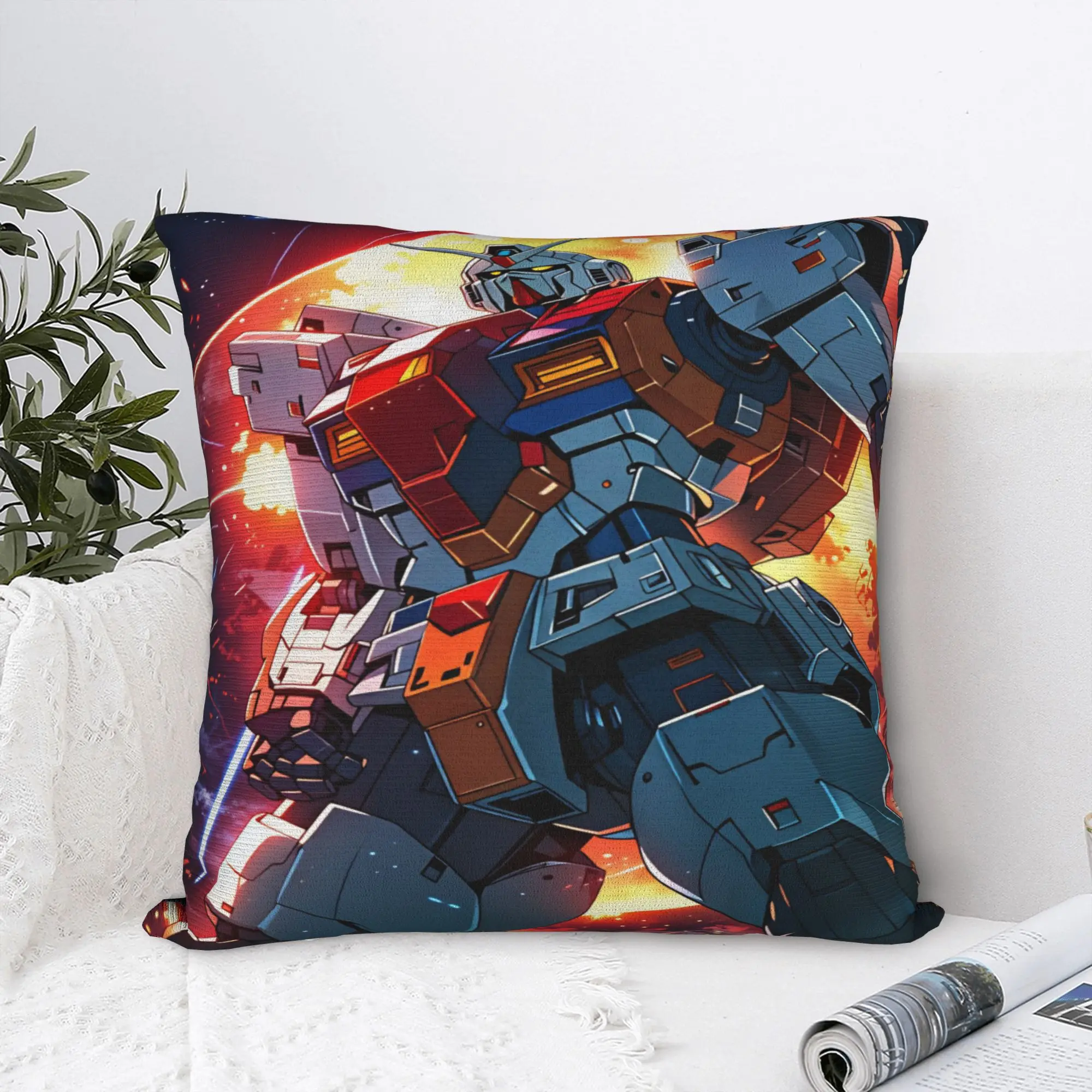 Mobile Suit Gundam Pillow Case  Comfy Pillow Cover For Sofa Couch Bed Living Room Cute Funny Pillowcases