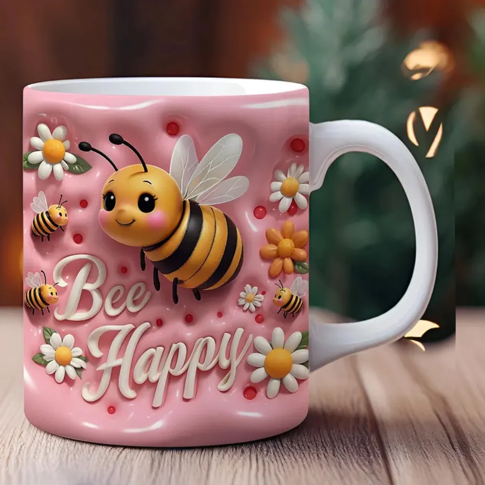 3D cartoon bee ceramic mug, new coffee cup ins style office drinking cup