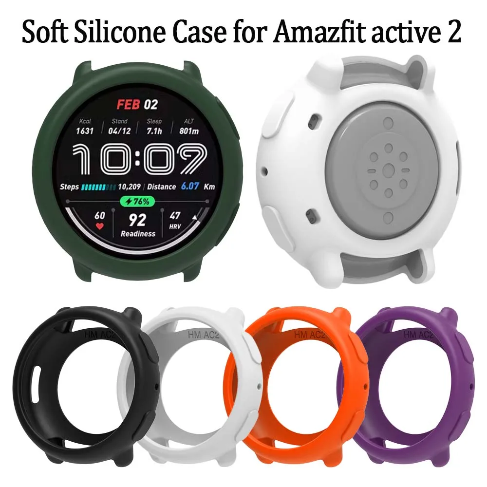 เคสซิลิโคนอ่อนนุ่มสำหรับนาฬิกาอมาซฟิต แอคทีฟ 2 สีลูกกวาด ครอบคลุมเต็มรูปแบบ ฝาครอบป้องกันสำหรับอุปกรณ์เสริมอมาซฟิต แอคทีฟ 2
