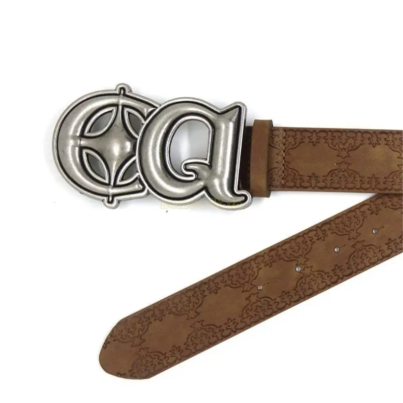 31BF Cool Cowgirl Belt for Women Casual Pin Buckle Embossed Pattern Waistband for Pants Elegant Decorative Belt for Male