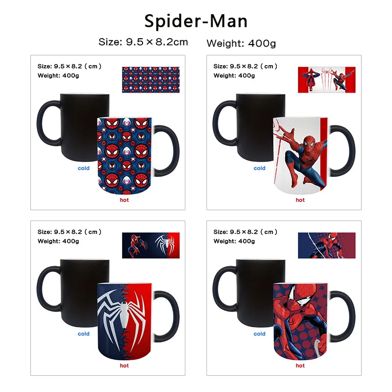 Marvel Superhero Cartoon Spider Man Color Changing Mug Office Indoor Coffee Cup Children's Home Heat-resistant Ceramic Cup