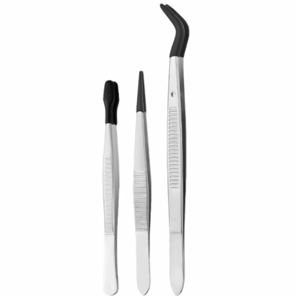 

2/3/4/5/6Pcs Rubber Coated Tips Silicone Tipped Tweezers Set Fine Point Bent Head Non Marring Tweezers Kit Long Bent Non-Scratch