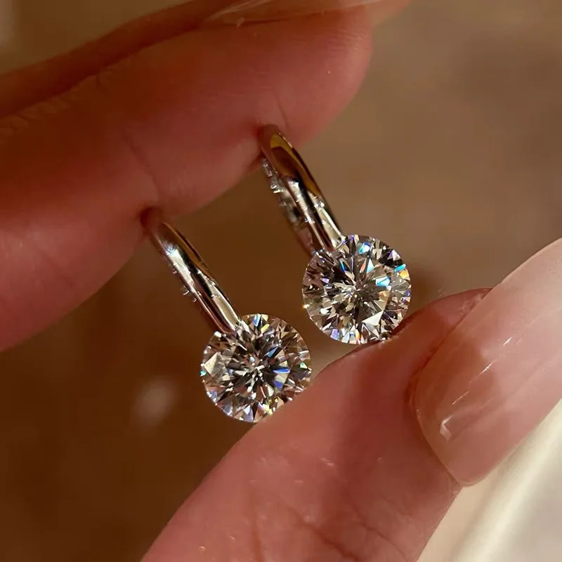 EWYA 0.5/1/2CT Round Brilliant Cut Moissanite Huggie Hoop Earrings for Women S925 Silver Dainty Micro Buckle Ear Fine Jewelry