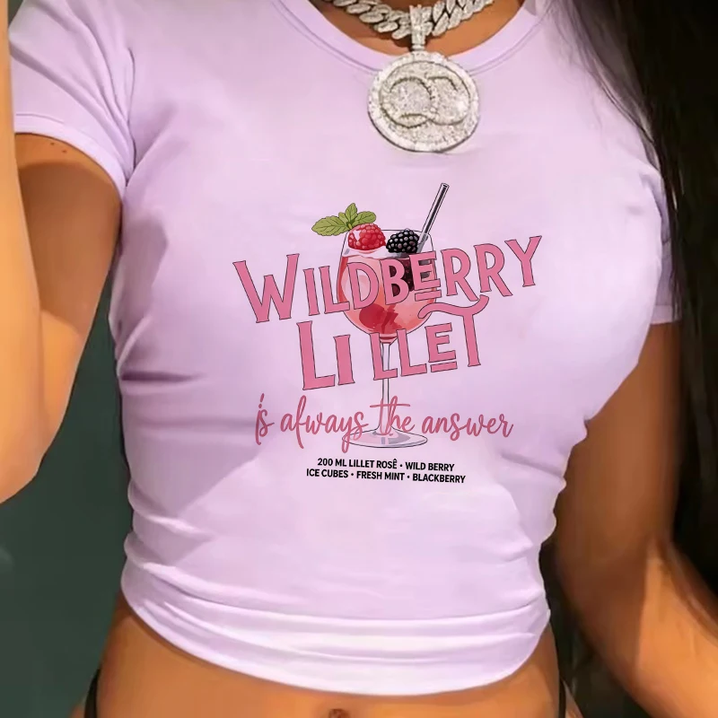 Wildbeer-Likör-Print Sexy Crop Tops für Frauen Wildbeer-Getränke T-Shirt Damen Rundhals Kurzarm Crop-Top
