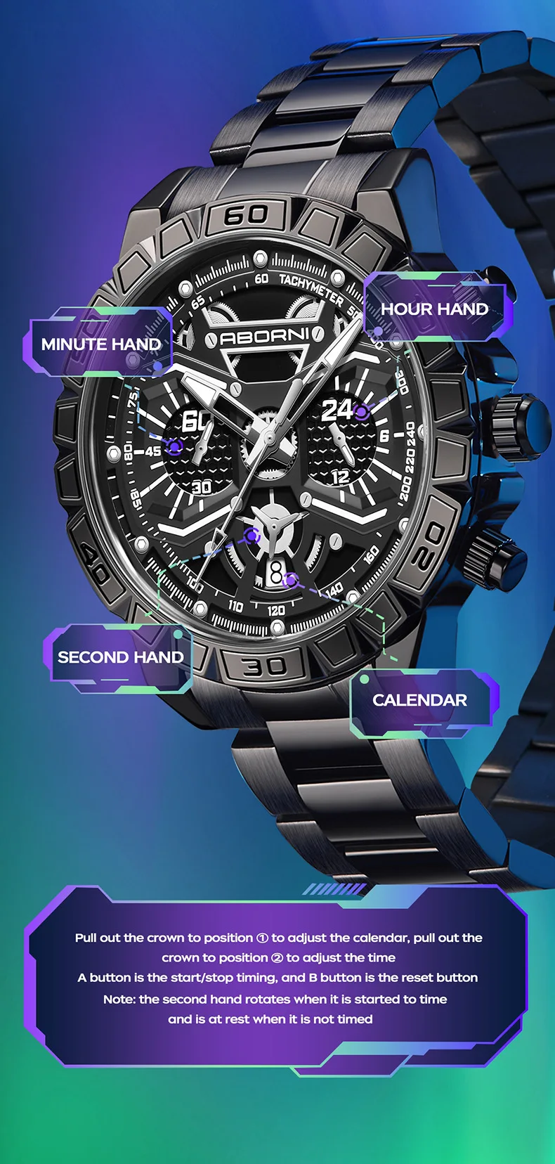 ساعة رجالية نمط جديد ميكانيكية الرياح جوفاء كوارتز متعددة الوظائف موضة متعددة الاستخدامات مقاوم للماء ضوء الليل ساعة رجالية