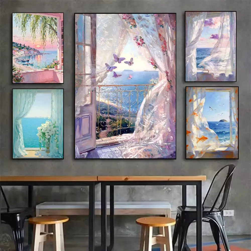 

Nordic Window Ins Warm Poster Home Living Bed Room Bar Hallway Sticky Wall Art Printing Waterproof Aesthetic Decor