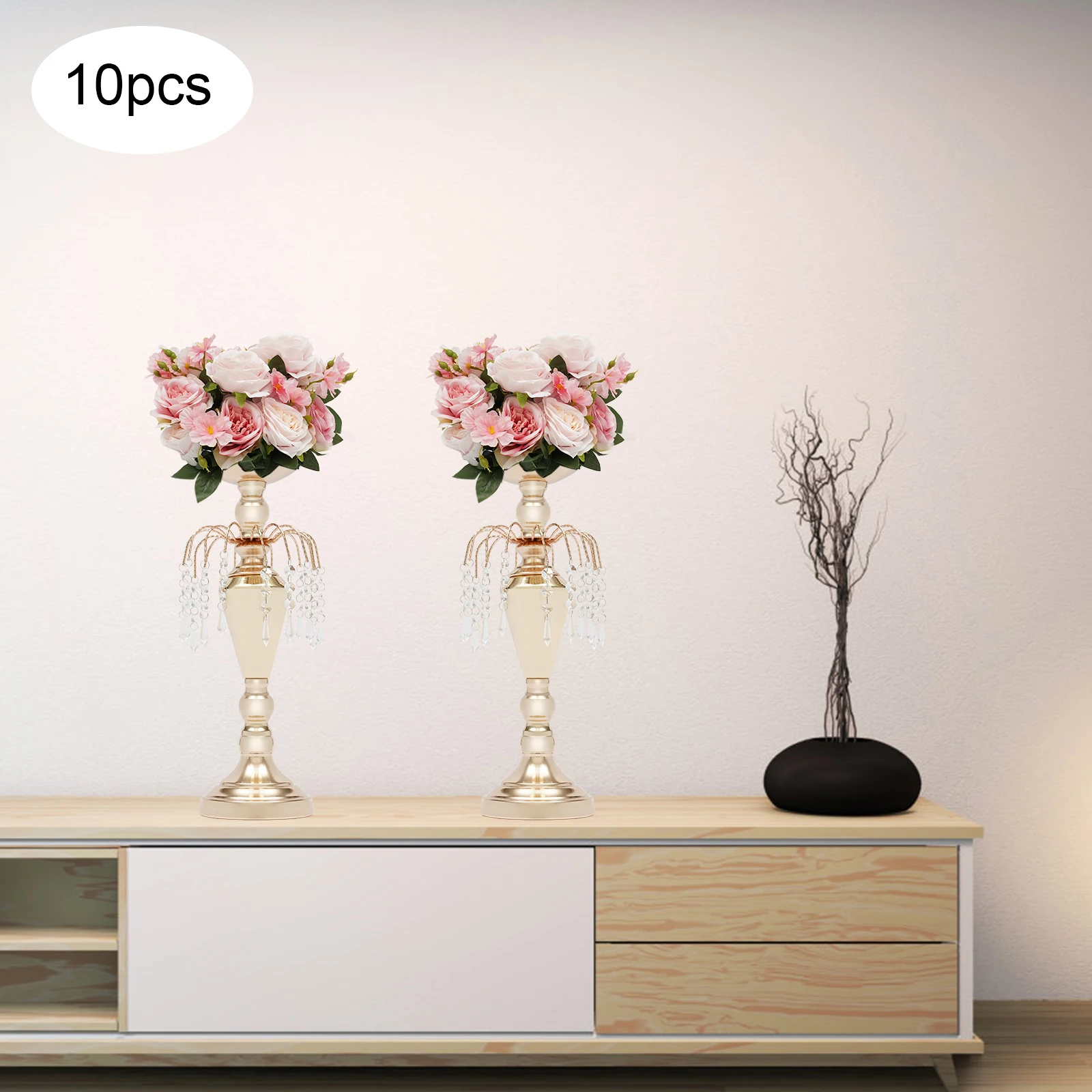 10pcs 17.7in Tall Versatile Metal Vase & Pillar Candle Holder for Wedding Party Dinner Centerpiece Event Decor