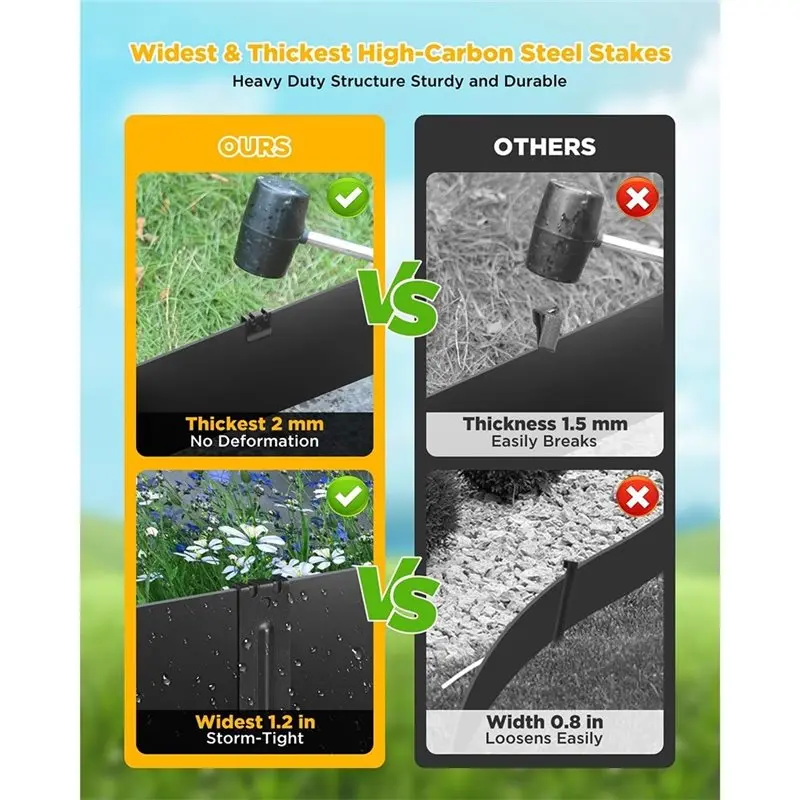 ABEZ 6PCS 10Inch Black Metal Heavy Duty Faderesistant Landscape Edging Stakes, 10