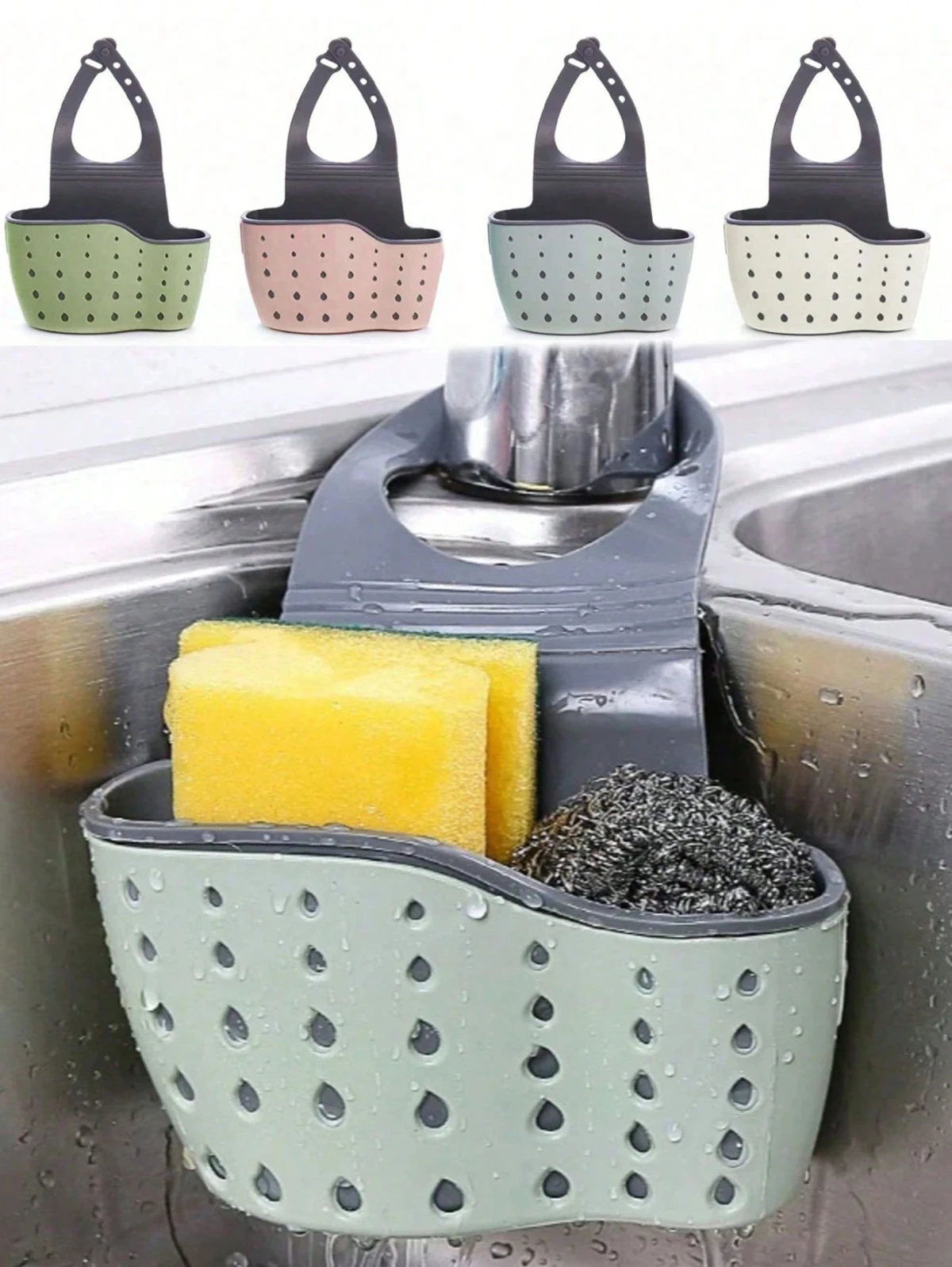 Home Storage Drain Basket Kitchen Sink Holder Adjustable Soap Sponge Shlf Hanging Drain Basket Bag Kitchen Accessories