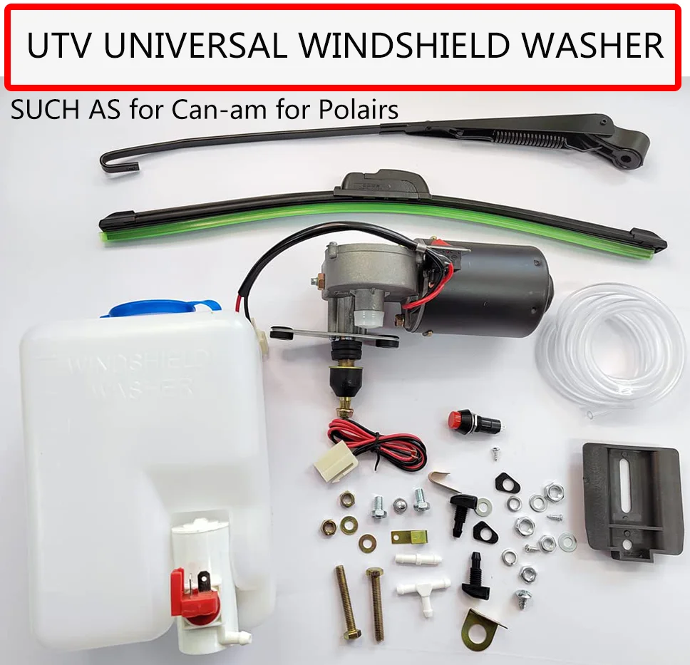 Universal 12V UTV ATV Electric Motor Windshield Wiper Motor Kit with Washer Pump Bottle Assembly for Can-Am Polaris RZR 800 900