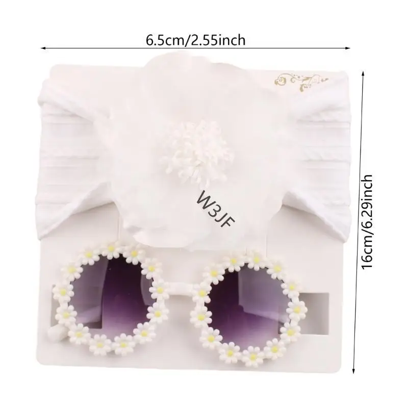 

W3JF Elastic Nylon Baby Headwear with Matching Glasses Props, 2Pcs/set Toddler Fashionable Sunglasses and Flower Headband