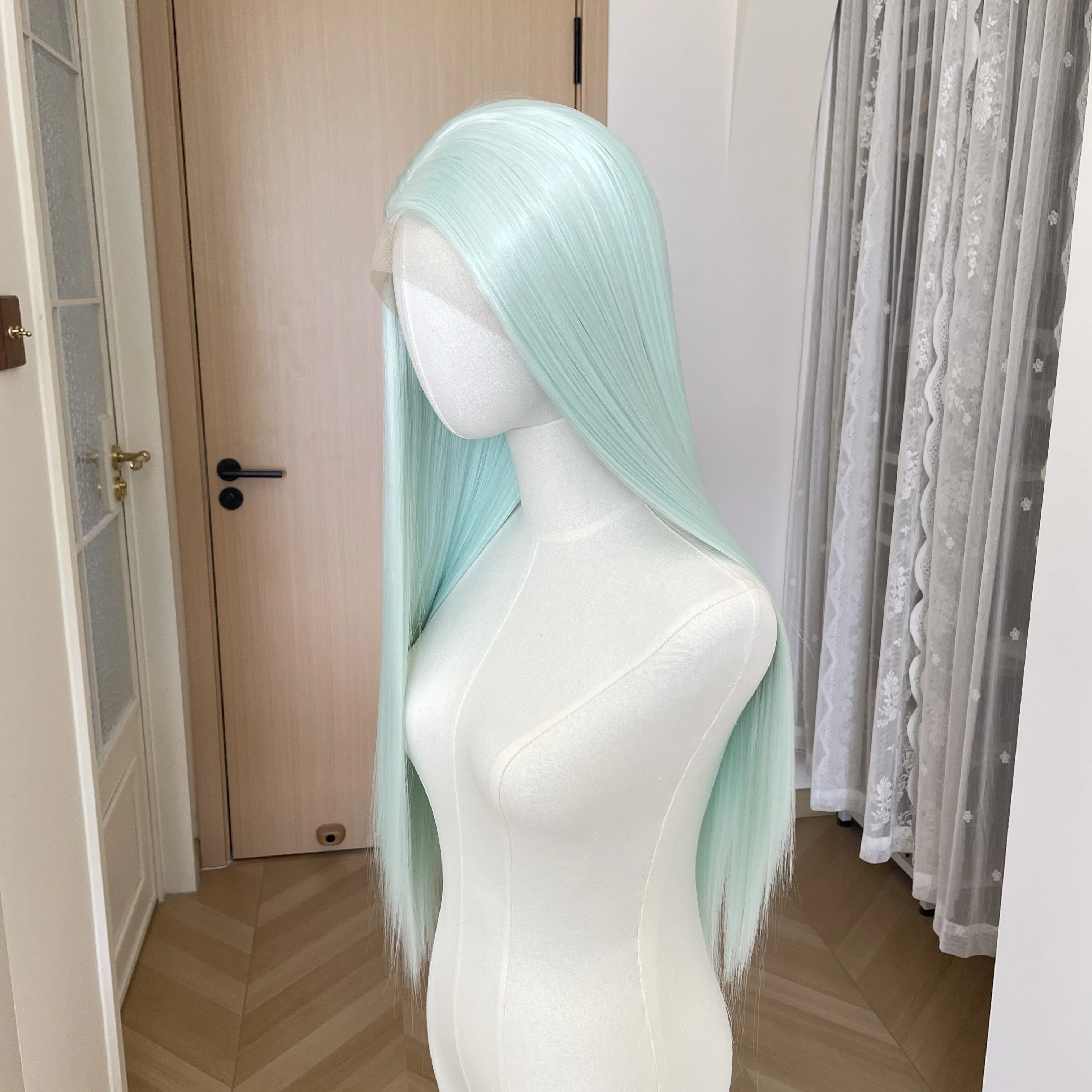 Light Green 13x4 Synthetic Lace Front Wig for Women 26 Inch Long Straight Glueless Wigs Heat Resistant Free Part 150% Medium Cap