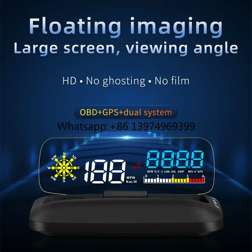 New Hot Sell C5 Gps Speedometer Car Electronic HUD Tpms Display 2 Gauge& Gps Navigation Style Auto Diagnostic Tool Display