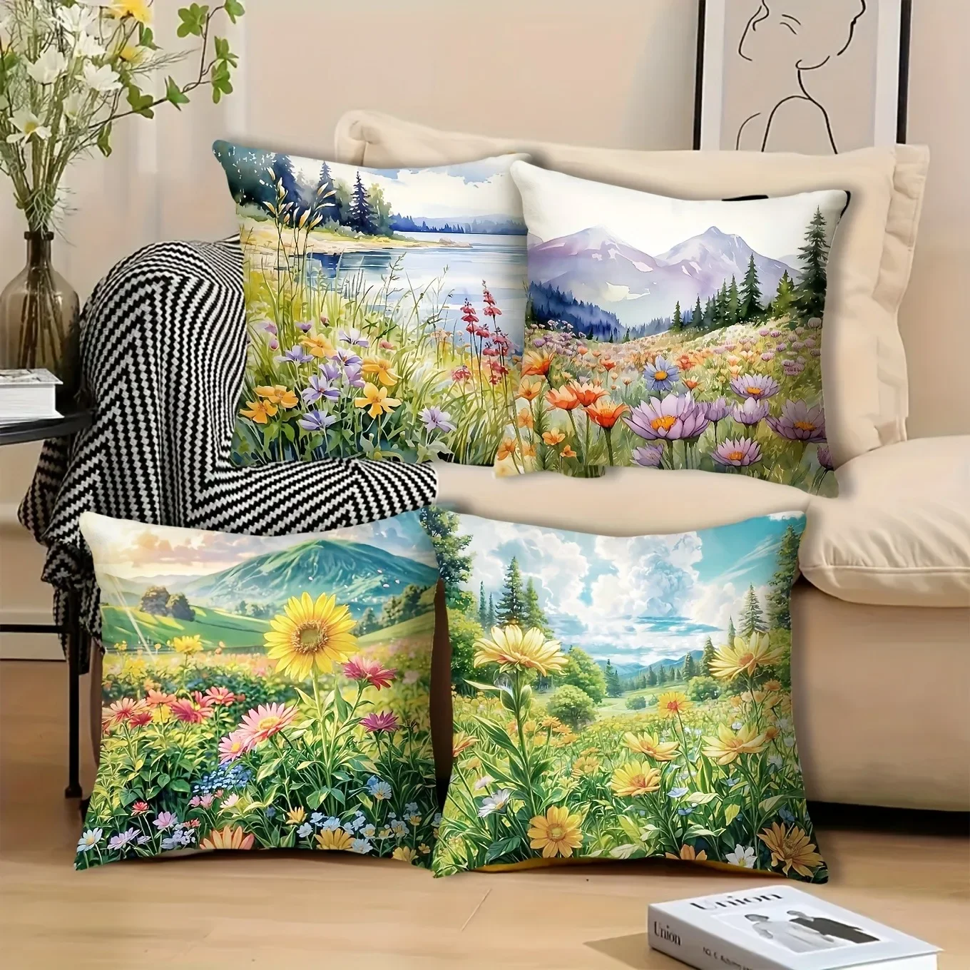

Vintage Wildflower Pattern Home Decor Pillowcase Bedroom Living Room Sofa Decoration Polyester Cushion Cover with Zipper