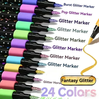 24 Colors Colorful Double-Ended Glitter Pens with Fast-Drying Glue-Like Ink - Fine Tip…