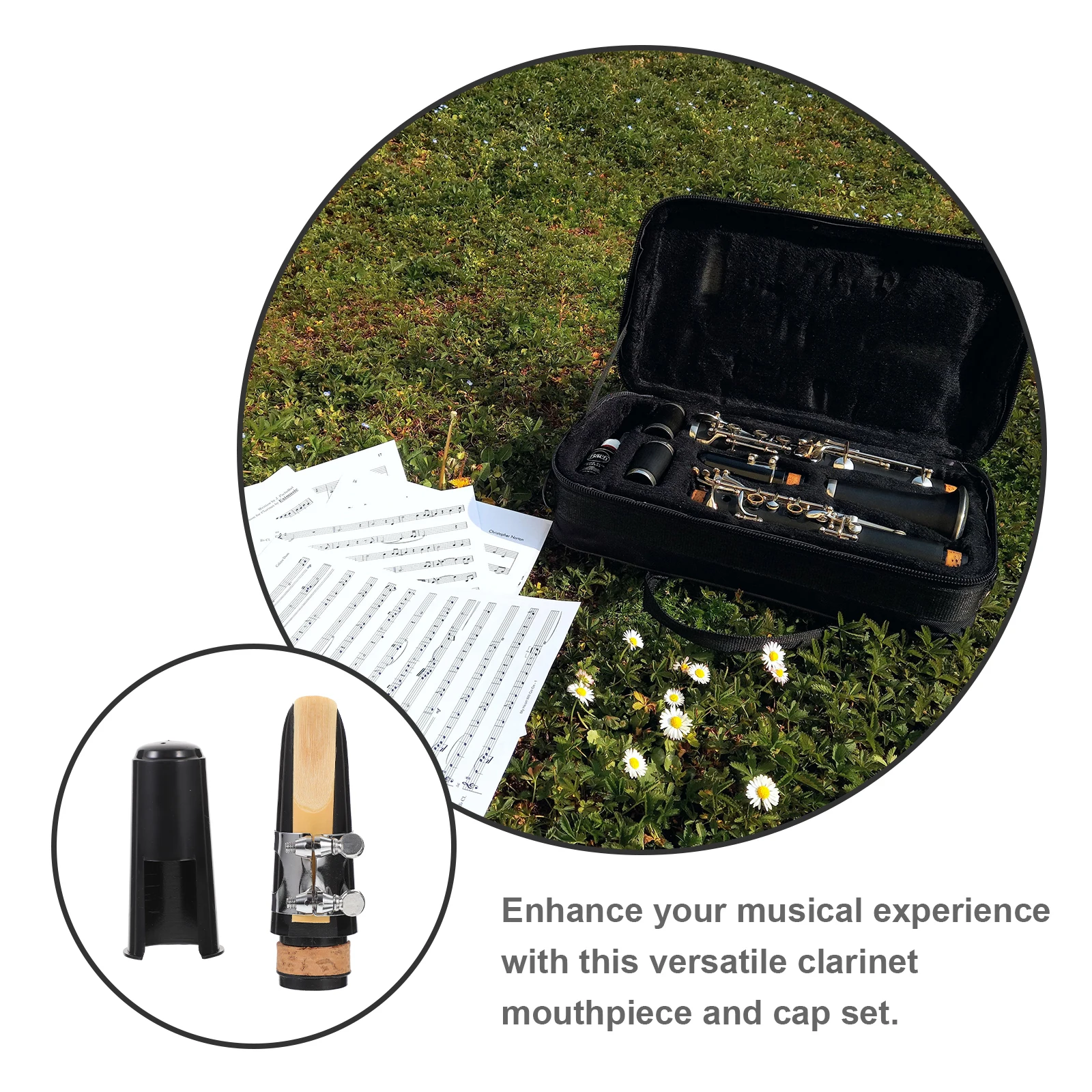 

Clarinet Mouthpiece Clarinet Pitch Mouth Set Black Bamboo Plastic Metal Durable B Reed Woodwind Instrument Parts Accessories