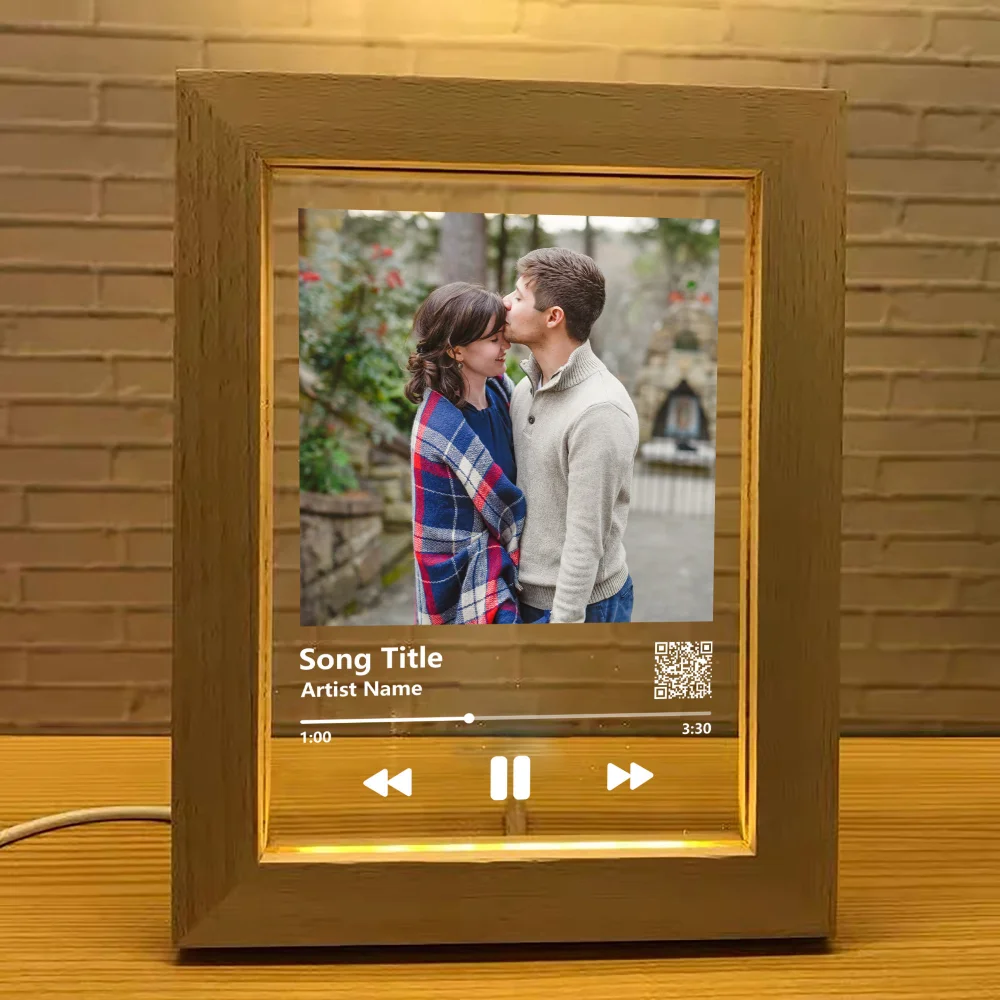 Personalized 3D Photo Frame Night Lamp Custom Couple Picture Frames Wooden Frame Unique Anniversary Wedding Christmas Gift