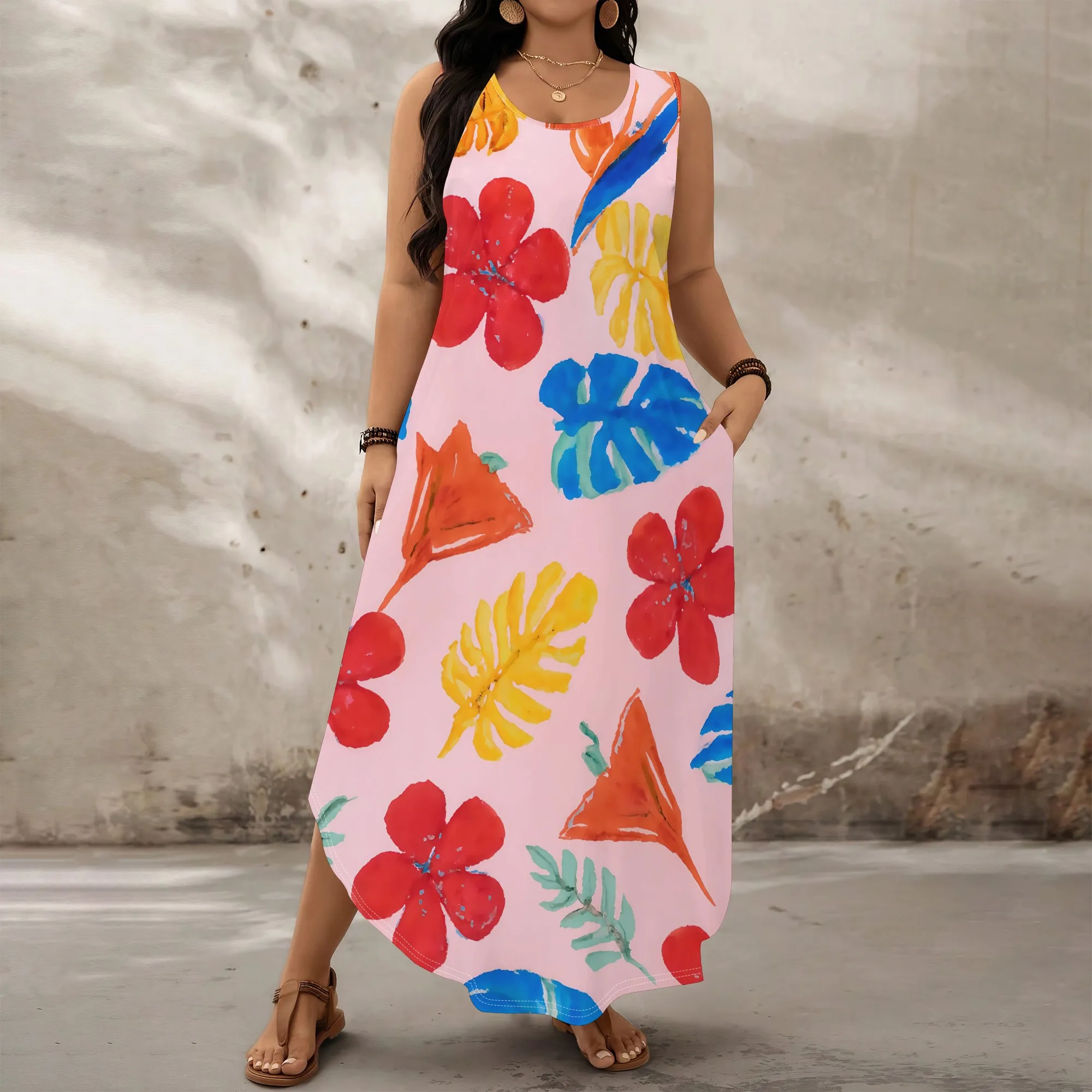 

Women's Floral Maxi Dress 2025 New Arrival Tropical Print Sleeveless Summer Dress XL-6XL