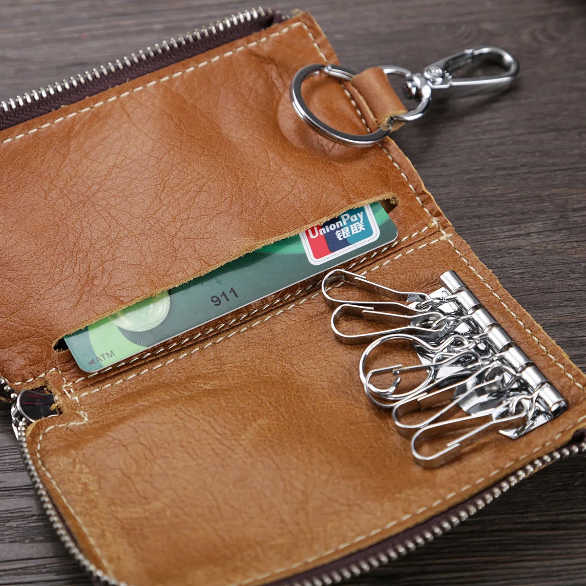 

High Quality Cowhide Key Case Women's Men's Large Capacity Soft Genuine Leather Car Key Card Purse Housekeeper Key Wallets