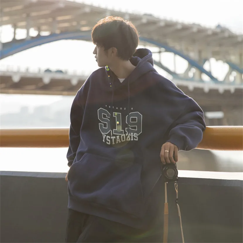 

Мужская свободная толстовка с капюшоном, модная повседневная спортивная одежда для весны и осени, плотная, с принтом, не требует глажки