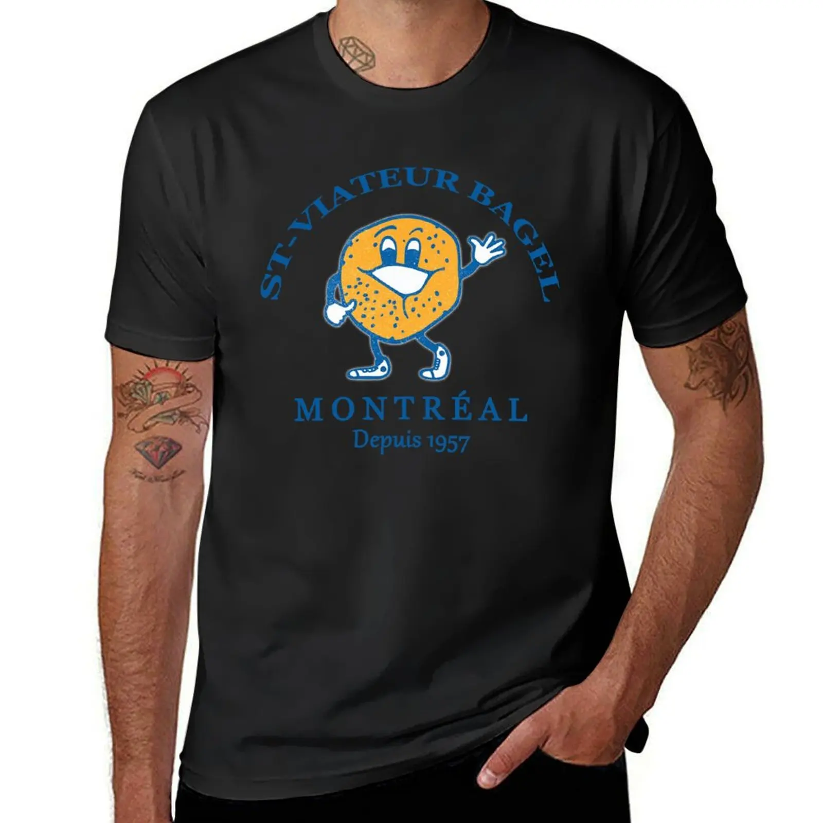 Bagels Are booming ST Viateur Bagel Montreal Depuis 1957 T-Shirt shirts graphic tees sweat summer tops Men's t-shirts