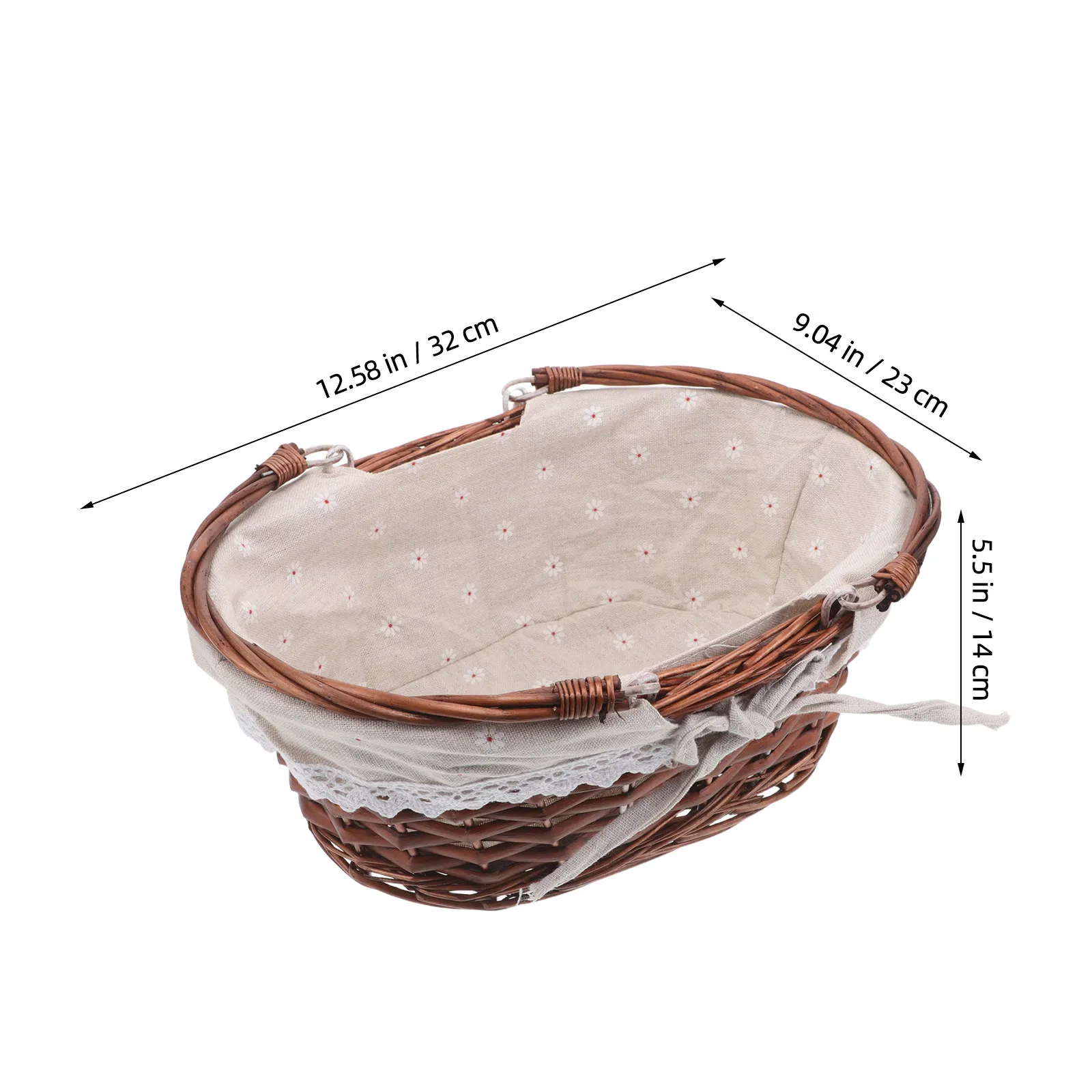 Wicker Picnic Basket Oval Empty Handwoven Rattan Basket with Handle for Fruit Snacks Storage Vintage Picnic Outdoor Use