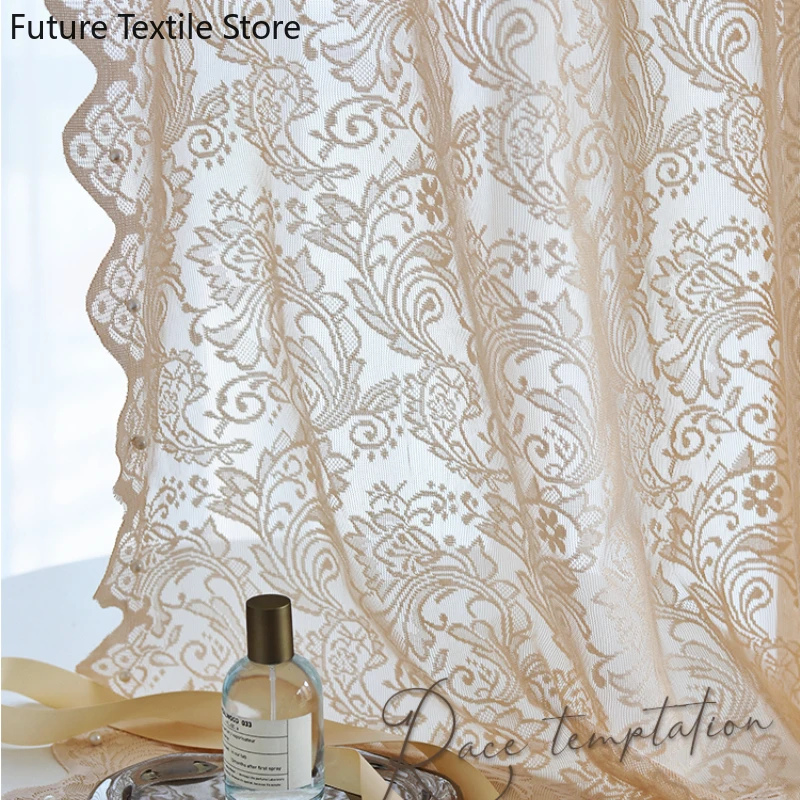 

Gentle cream-colored Curtains for Living room bedroom milk tea French lace gauze opaque French light luxury new balcony window