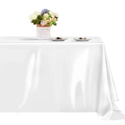 145-335cm Rectangle Satin Tablecloth Wedding Christmas Birthday Events Banquet White Table Cloth Overlays Home Dining Decor