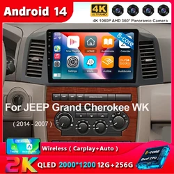 Android 15 Carplay Auto For JEEP Grand Cherokee WK 2004 2005 2006 2007 Multimedia Car Radio Navigation Player Video WIFI+4G DSP