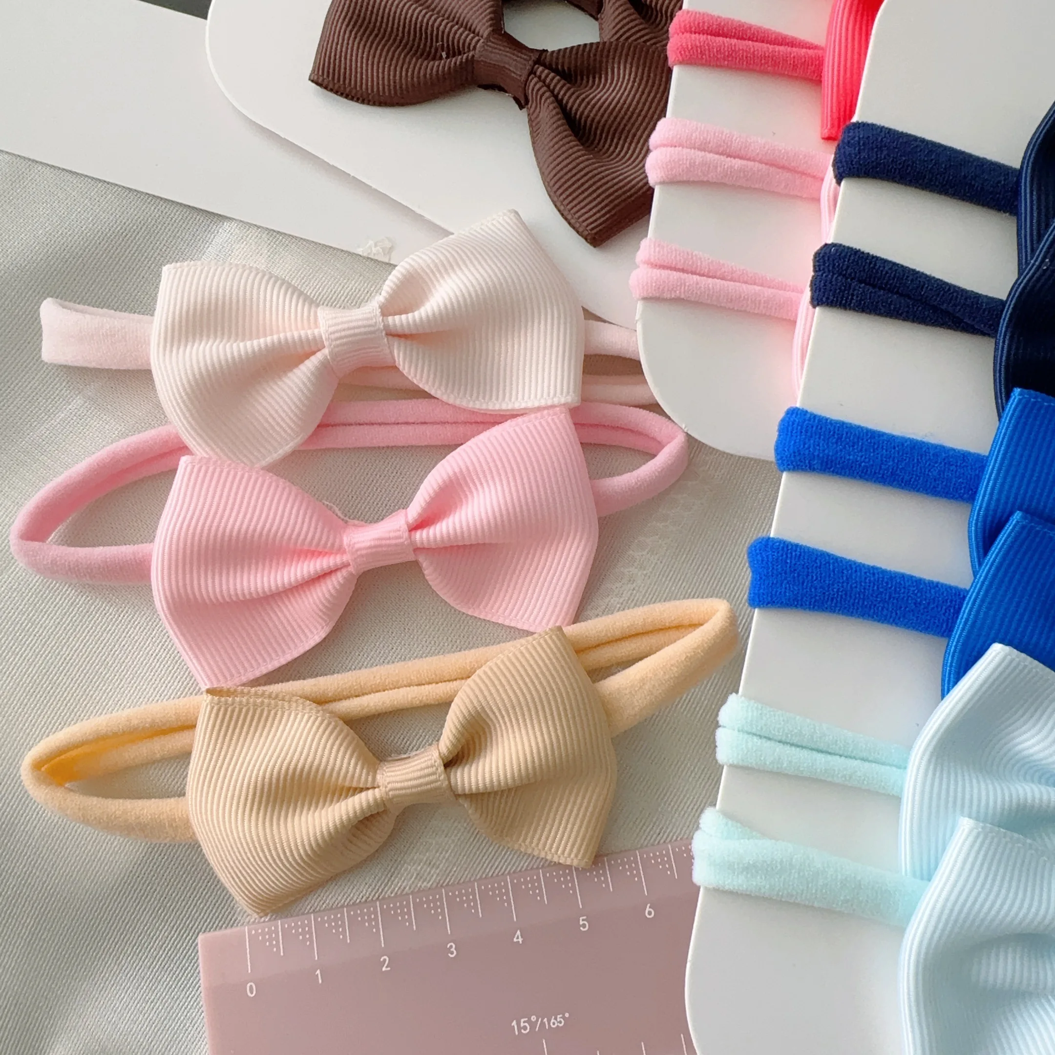 6Pcs/Set New Girls Solid Color Bowknot Headband Baby Grograin Ribbon Headwear Hair Bands Infant Fashion Kids Hair Accessories