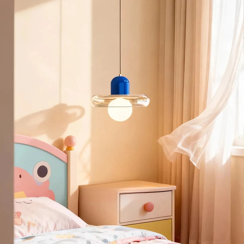 Modern Red Top Glass Pendant Light Single Hanging Lamp For Kitchen Island Bedroom Dining Room Home Interior Decoration