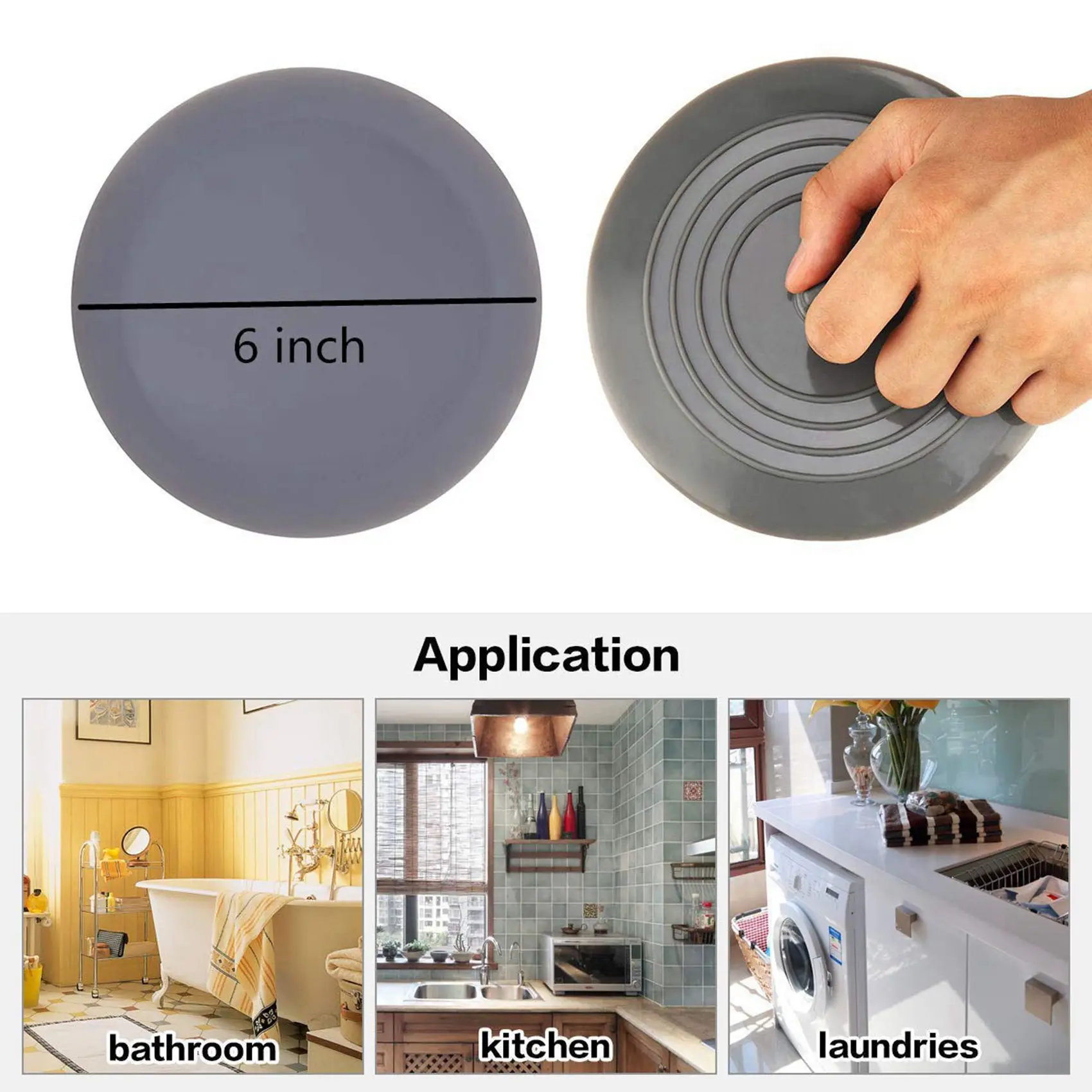 A02M-4 Pack Bathtub Stopper, 6 Inches Large Silicone Tub Stopper, Flat Suction Drain Covers, Bath Plug