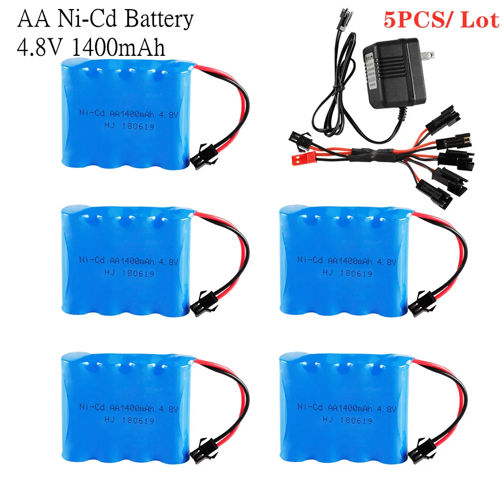 Bateria nicd 4.8v 1400mah + carregador usb para brinquedos rc carros barcos tanques robôs armas peças ni-cd bateria recarregável sm 5 tamanhos