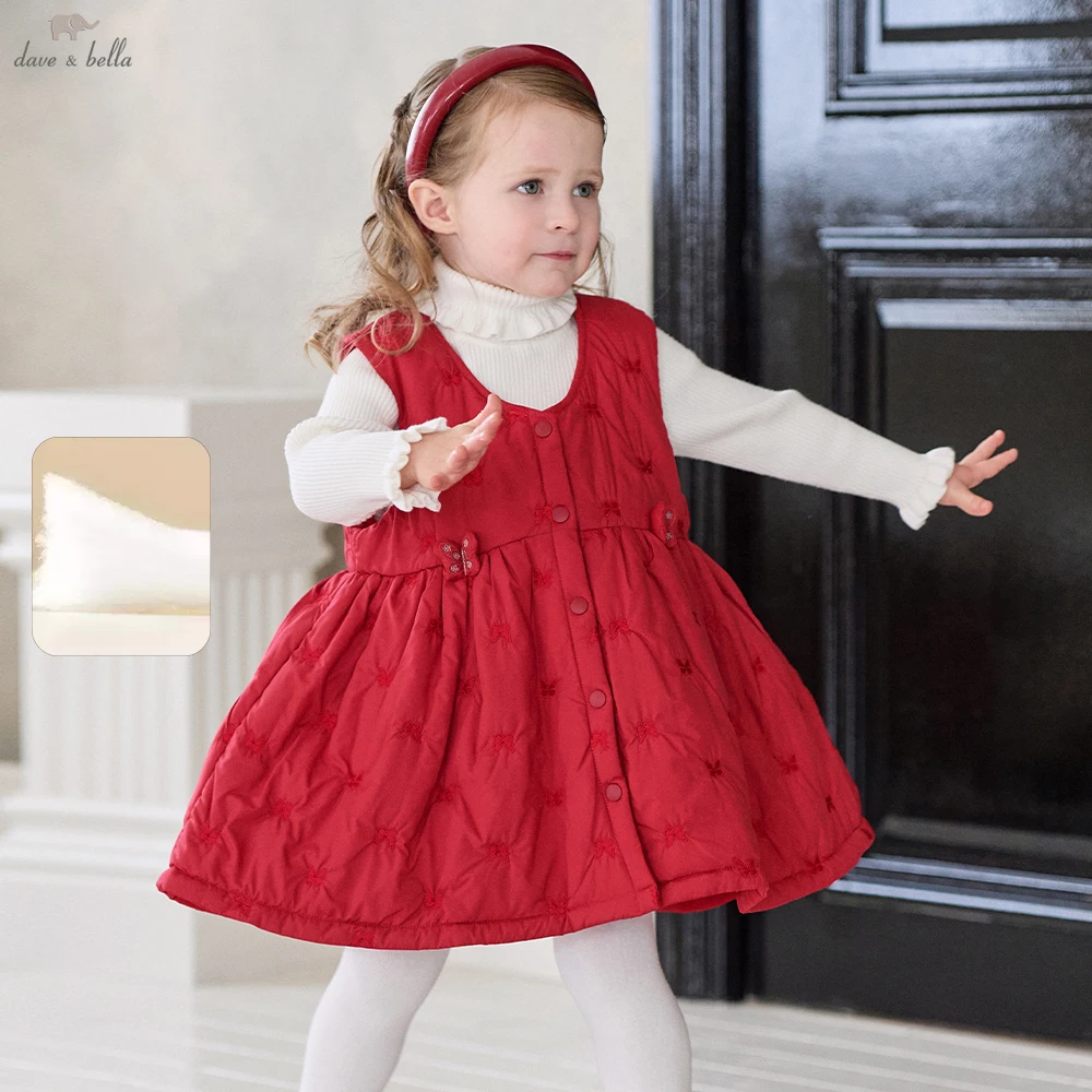 Dave Bella Girl Cotton-padded Vest Dress Children Winter Party Sleeveless Princess Tank Dress Sweet Outdoor Clothes DB4264453