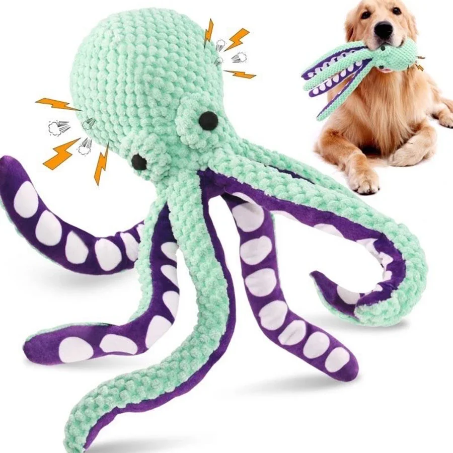 Jouet interactif en peluche poulpe pour animaux de compagnie, avec son, anti-démolition, pour chiens de grande et petite taille, compagnon contre l'ennui