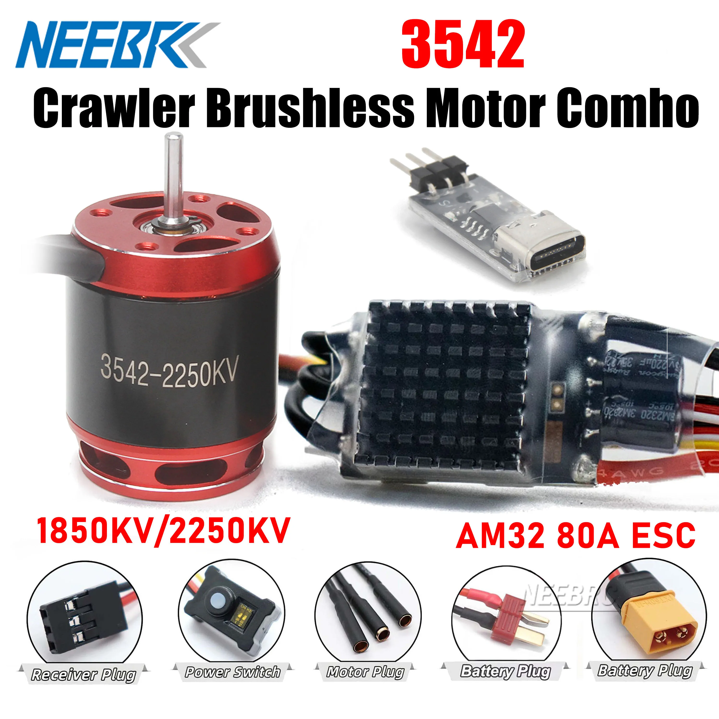 

Бесщеточный комбинированный двигатель RC Car 3542 1850/2250KV Outrunner AM32 80A ESC BEC для гусеничного осевого Traxxas SCX10 TRX4 TRX6 RC4WD 90046