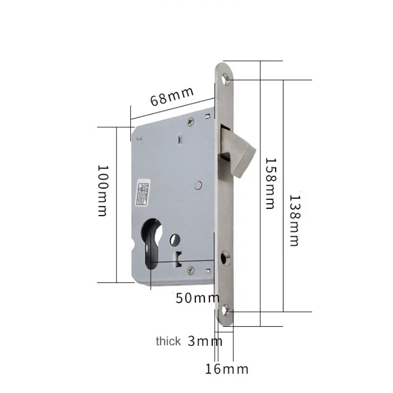 304 Stainless steel single hook lock body,  Oval panel,Margin 50mm, Invisible sliding door lockSliding door lock accessories