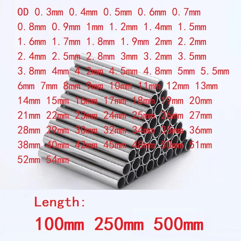 1pc OD 0.3-50 51 52 54mm 304 Stainless Steel Tube Pipe Metal Pipes Length 100mm 250mm 500mm