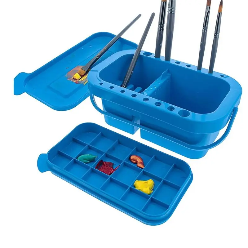 B03B-Plastic Paint Brush Cleaner Washer 16-Holes With Paint Brush Holder& Palette Lid For Acrylic, Watercolor