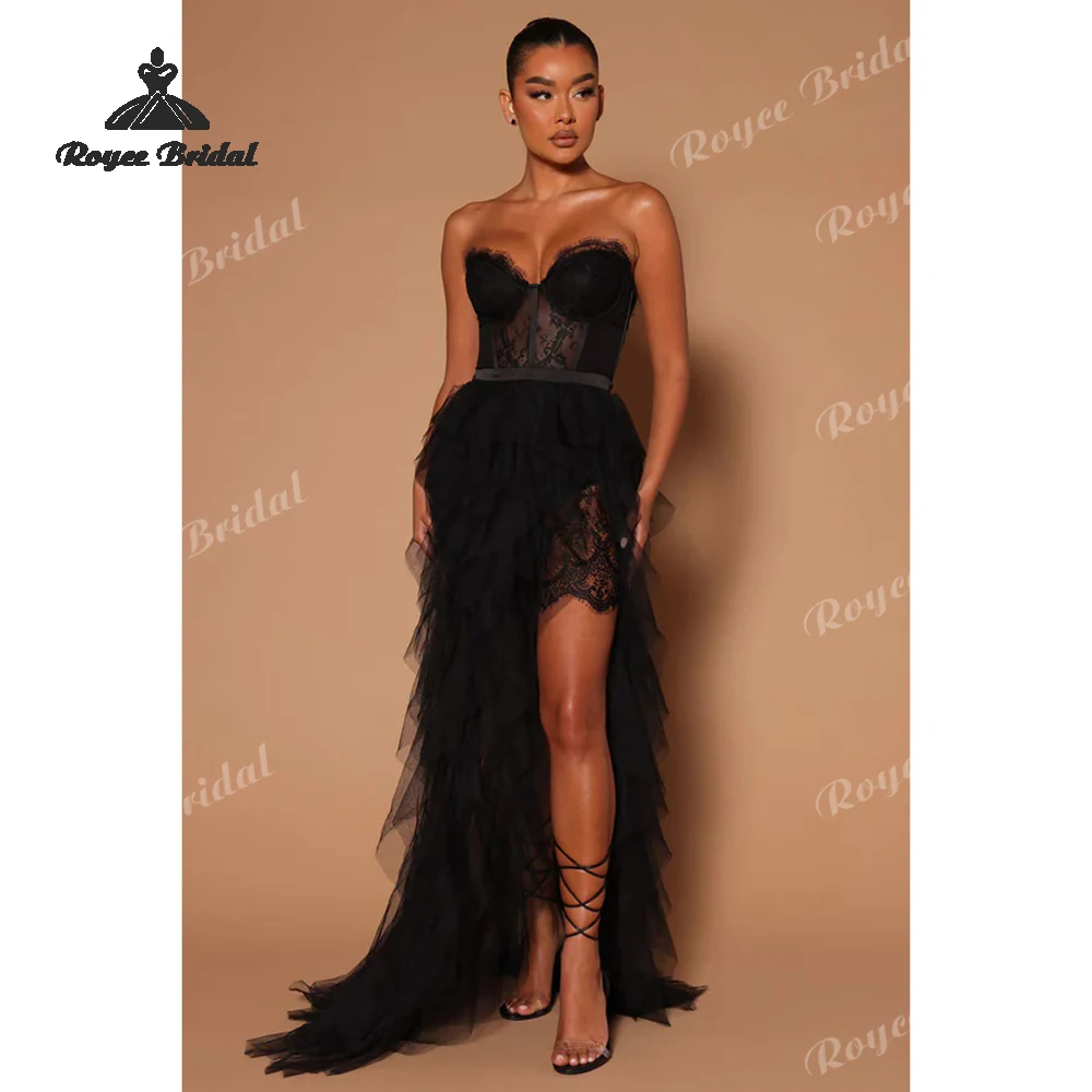 Sexy Tiered A Line Dresses Evening 2026 Strapless High Side Slit Women's Formal Evening Gowns Customized فساتين سهر - Image 3