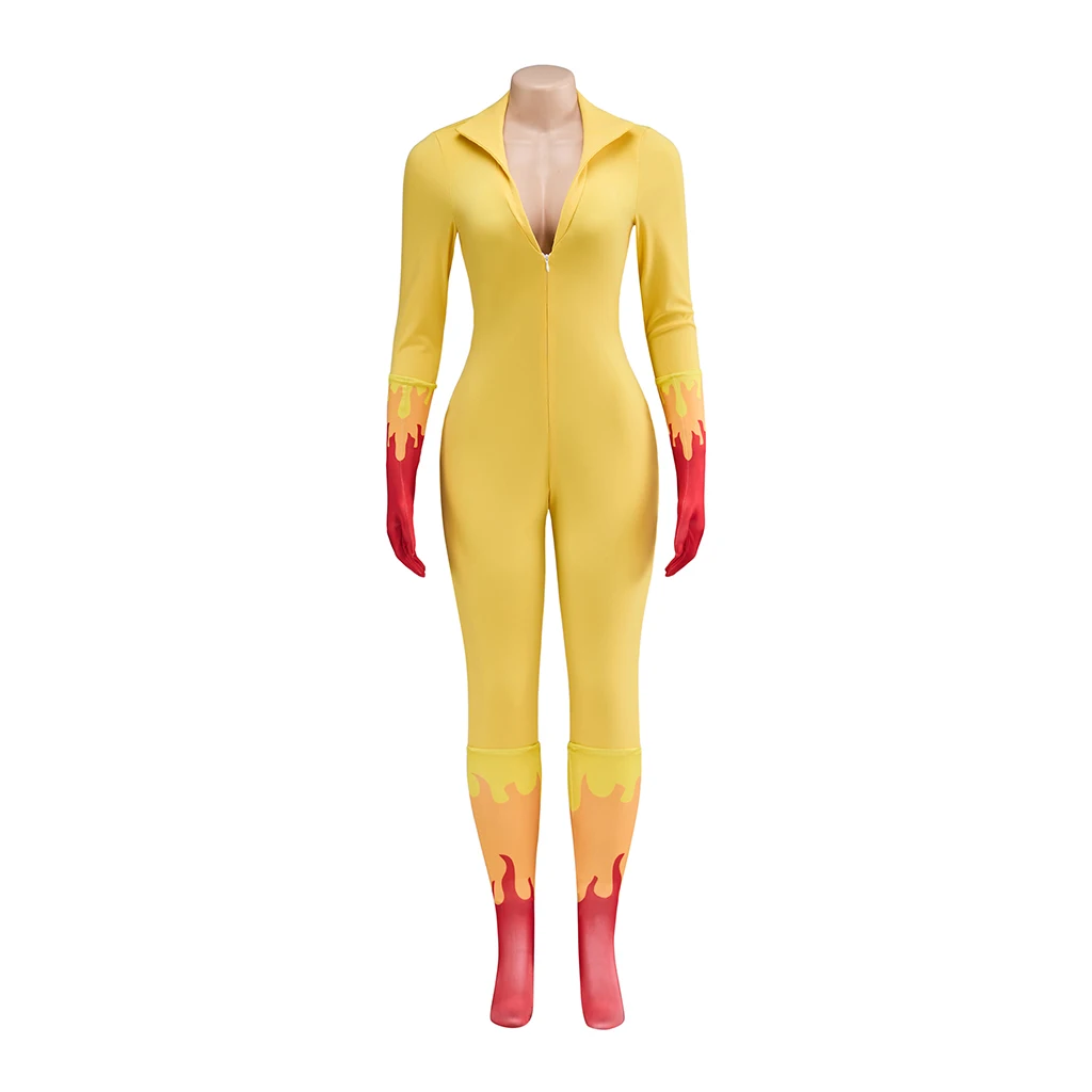

Anime Angelica Jones Cosplay Costume Female Superhero Spandex Yellow Zentai Bodysuit Halloween Carnival Outfits