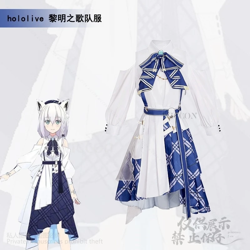 شيراكامي فوبوكي كوسبلاي هولوليف أنيمي Vtuber زي رحلة زرقاء 1st لايف زي أزرق أبيض فستان كاواي لوليتا للهالوين #2