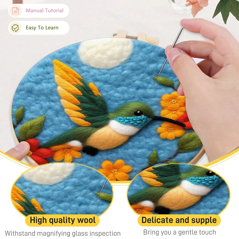 GATYZTORY Wool Felting Painting Kit With Embroidery Kit Animal Funny Diy Felt Needle Wool Painting 20X20cm Frame For Mom Gift