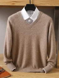 2024 nuovi uomini 100% visone Cashmere maglione con scollo a v pullover maglia di grandi dimensioni inverno nuovi top manica lunga maglioni di fascia alta