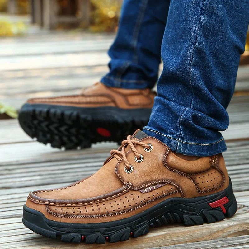 

Summer New Men's Genuine Leather Work Boots – Handcrafted Large Size Casual Outdoor Shoes for Men