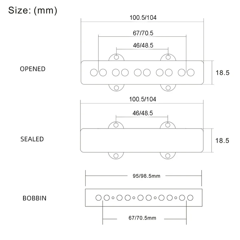 10Pcs 5-String Jazz Bass 5JB Pickup Cover/Bobbin Smooth Surface Opened Type 100.5/104MM for Electric Bass