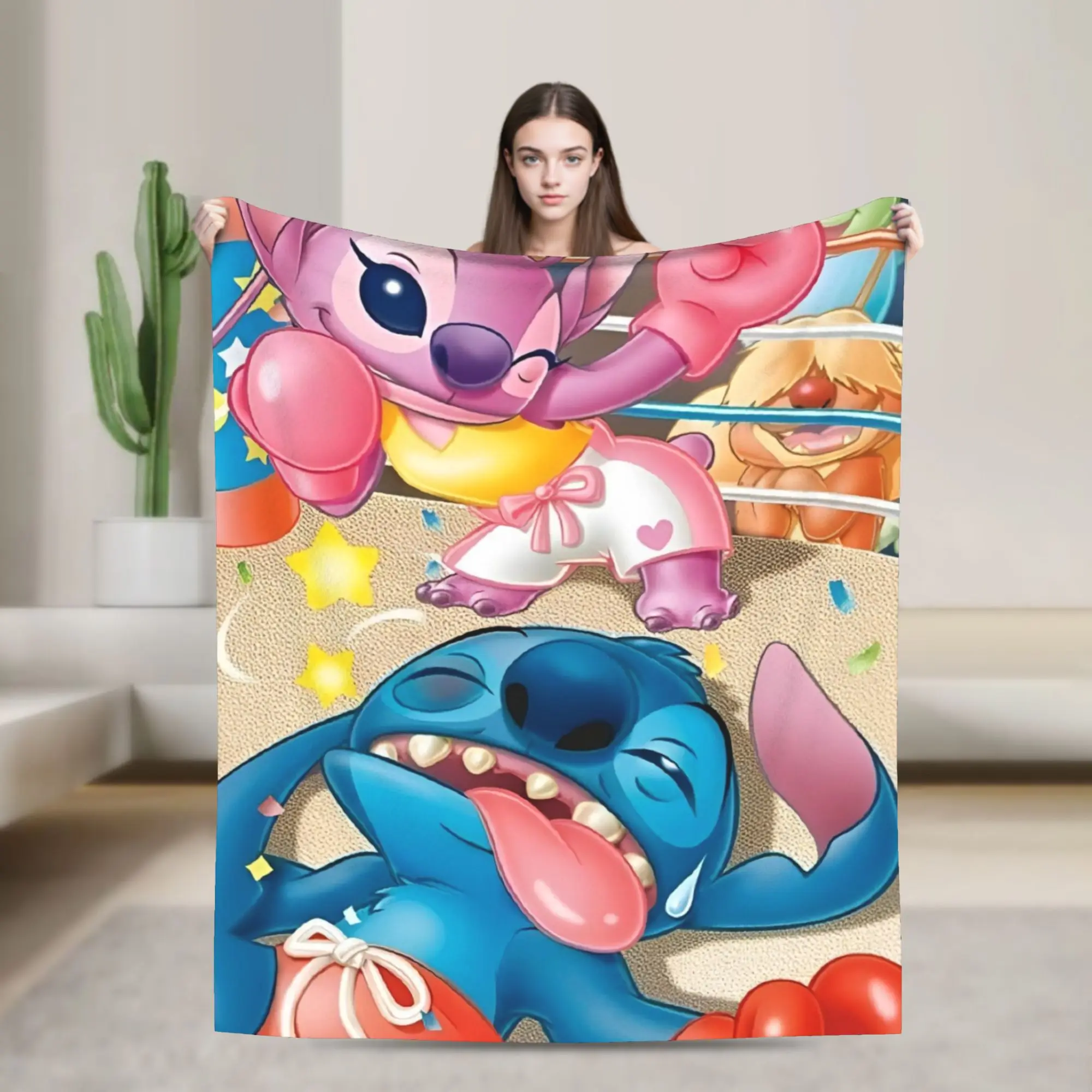 

Одеяла Stitch and Angel, мультяшные боксерские матчи, нечеткая новинка, мягкие пледы для покрывала, всесезонные